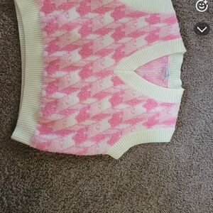 Pink and Cream Houndstooth Sweater Vest
